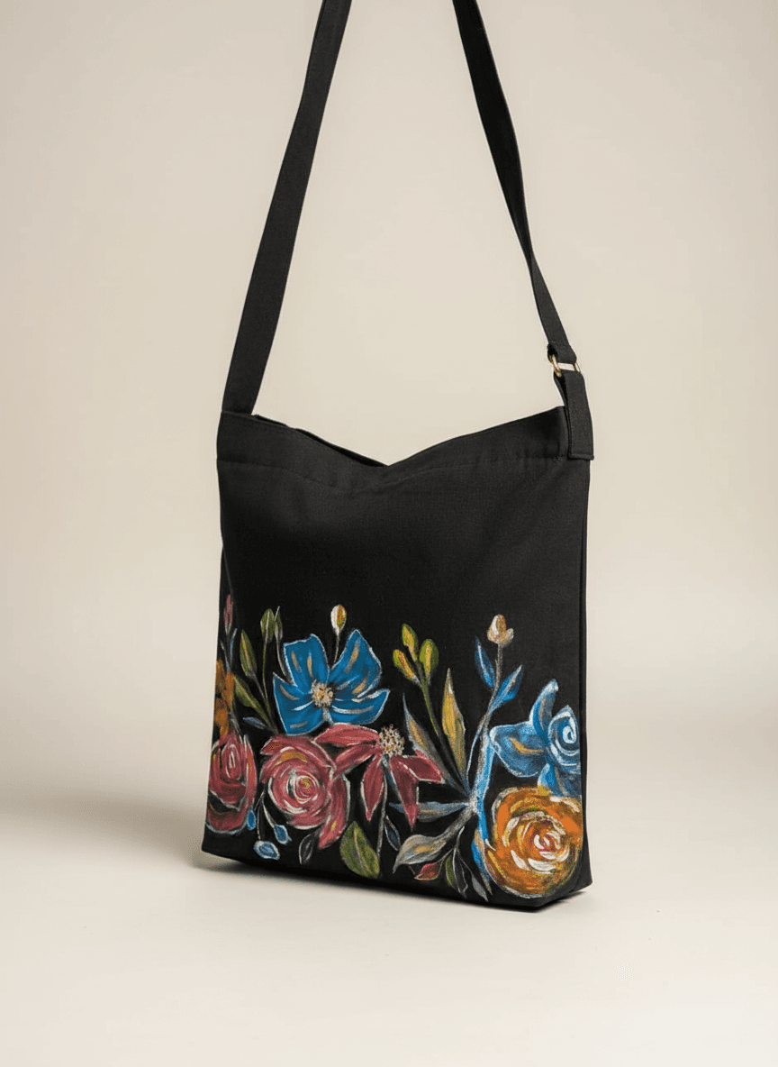 Blue Bold Hand-Painted Shoulder Bag — hand-painted by Brushup