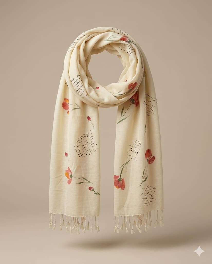 Yellow Poppy Hand-Painted Muslin Stole detail 2