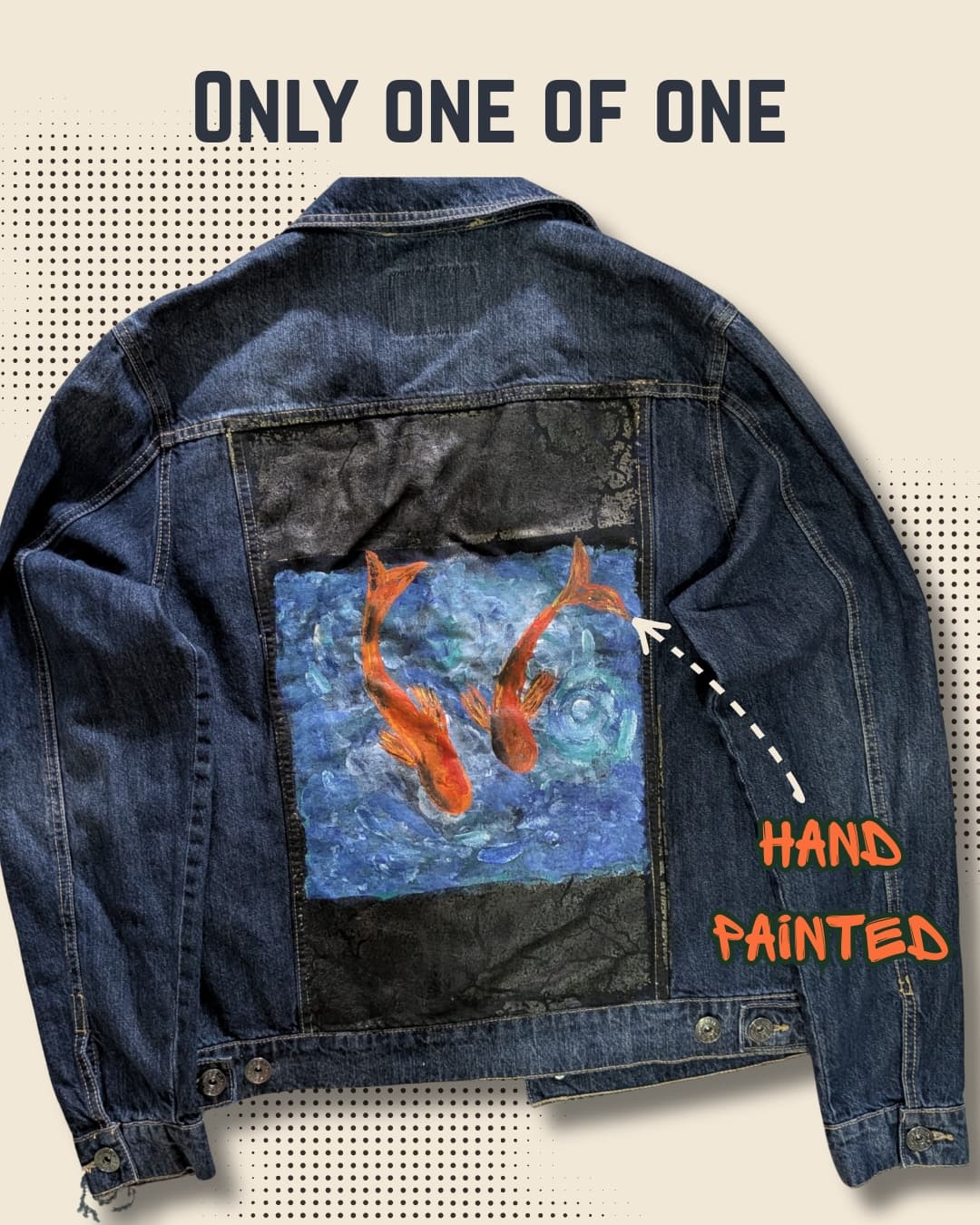 KOI Fish Hand-Painted Denim Jacket — hand-painted by Brushup