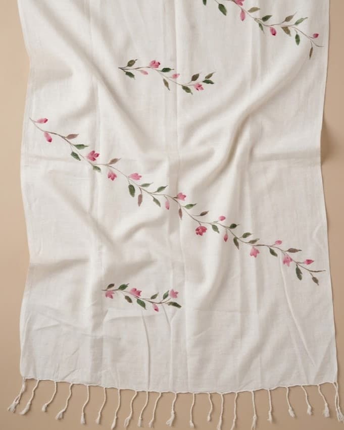 Pink Vine Hand-Painted Stole — hand-painted by Brushup