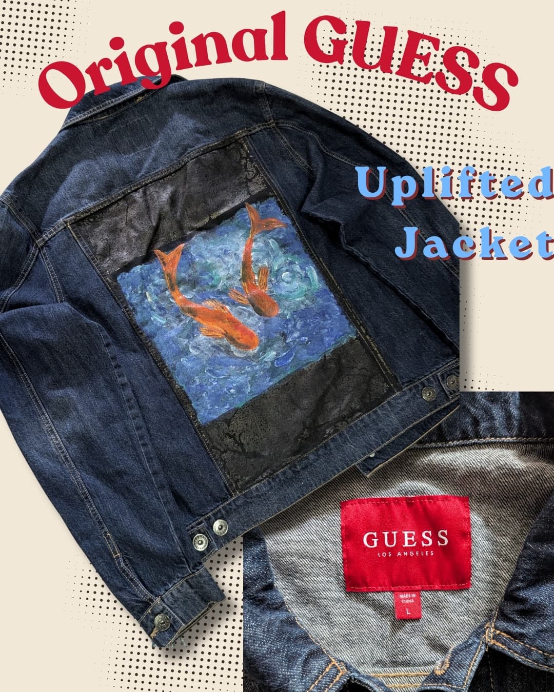 KOI Fish Hand-Painted Denim Jacket detail 3