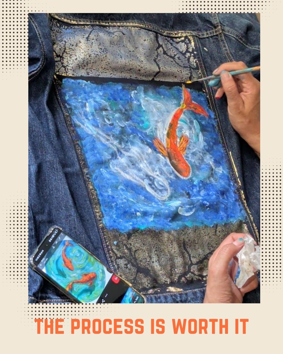 KOI Fish Hand-Painted Denim Jacket detail 4