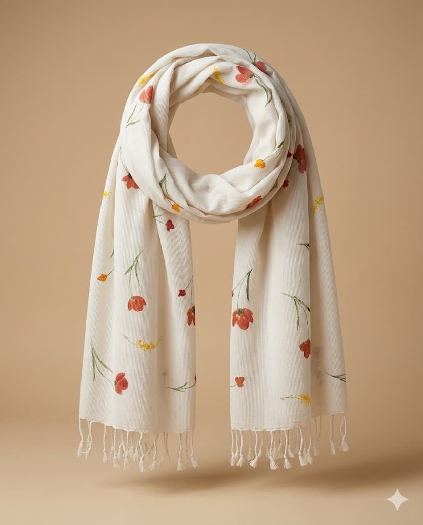 Orange & Yellow Hand-Painted Muslin Stole — hand-painted by Brushup