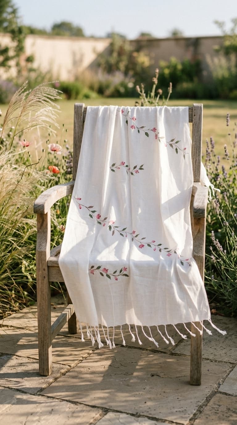 Pink Vine Hand-Painted Stole detail 3