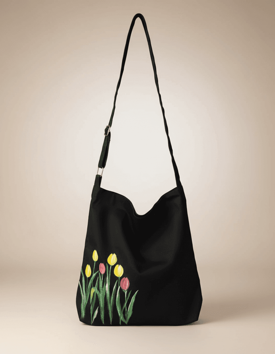 Tulip Hand-Painted Shoulder Bag — hand-painted by Brushup
