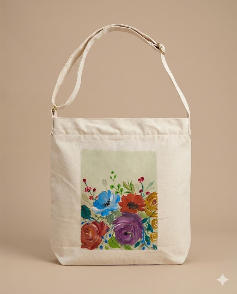 Blue Rose Hand-Painted Shoulder Bag — hand-painted by Brushup