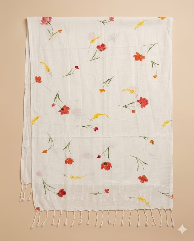 Orange & Yellow Hand-Painted Muslin Stole detail 2