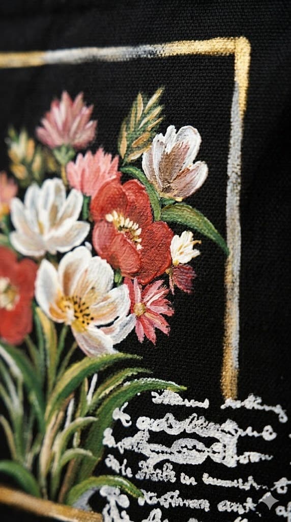 Floral Frame Handpainted Canvas Shoulder Bag detail 2