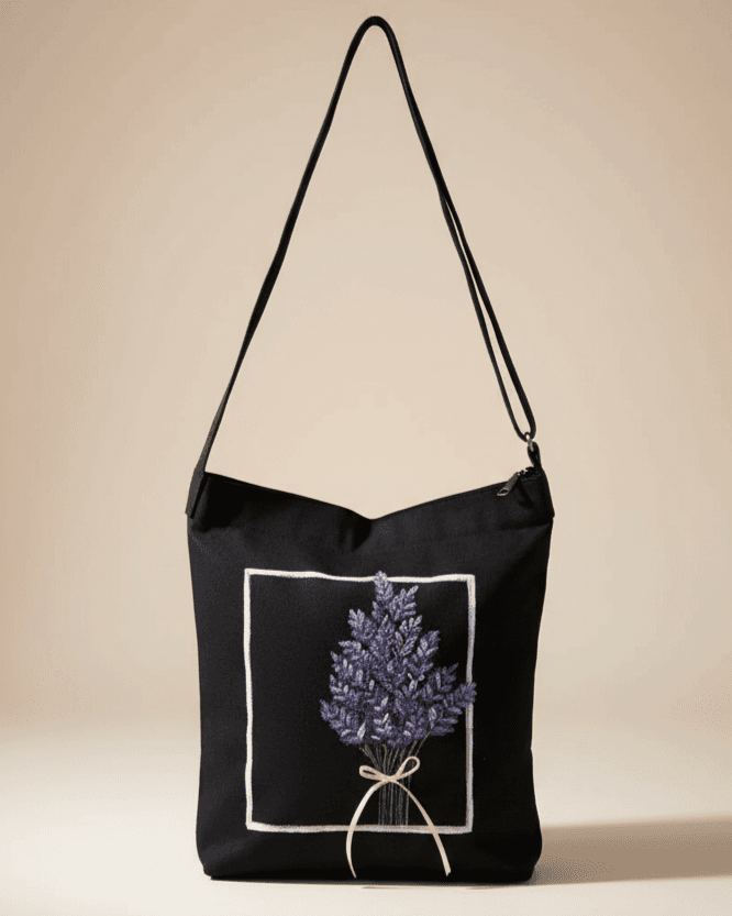 Lavender Bouquet Hand-Painted Shoulder bag — hand-painted by Brushup