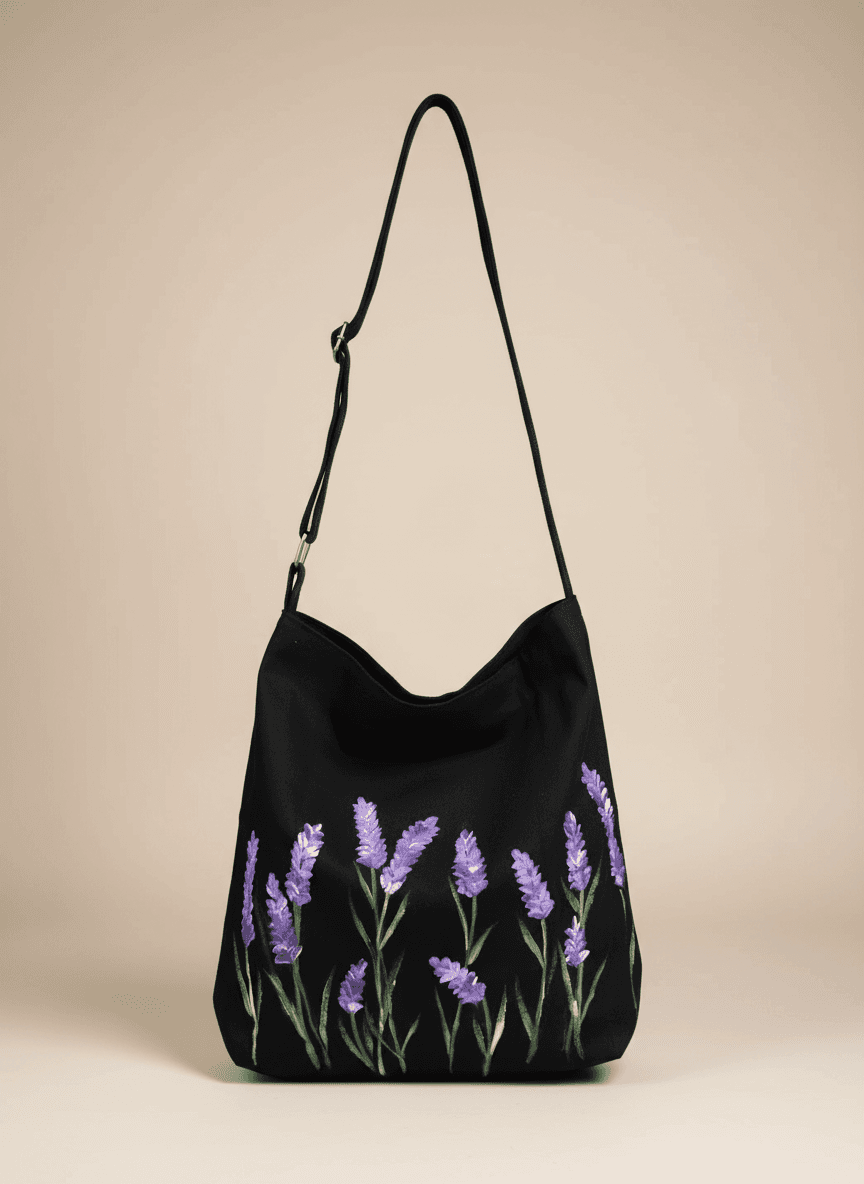 Lavender Hand-Painted Shoulder Bag — hand-painted by Brushup