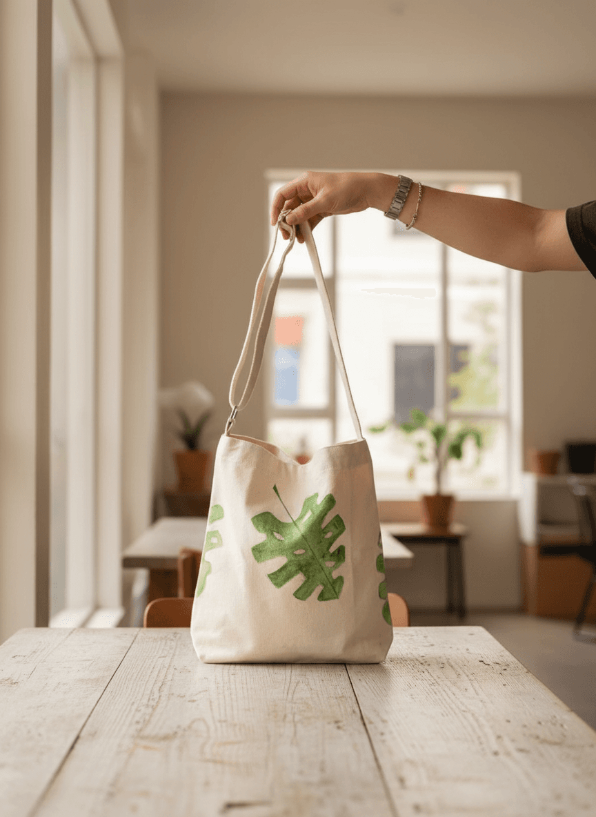 Monstera Leaf Hand Painted Shoulder Bag detail 2