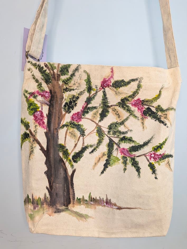 Pink Blossoms Hand-Painted Shoulder Bag detail 2