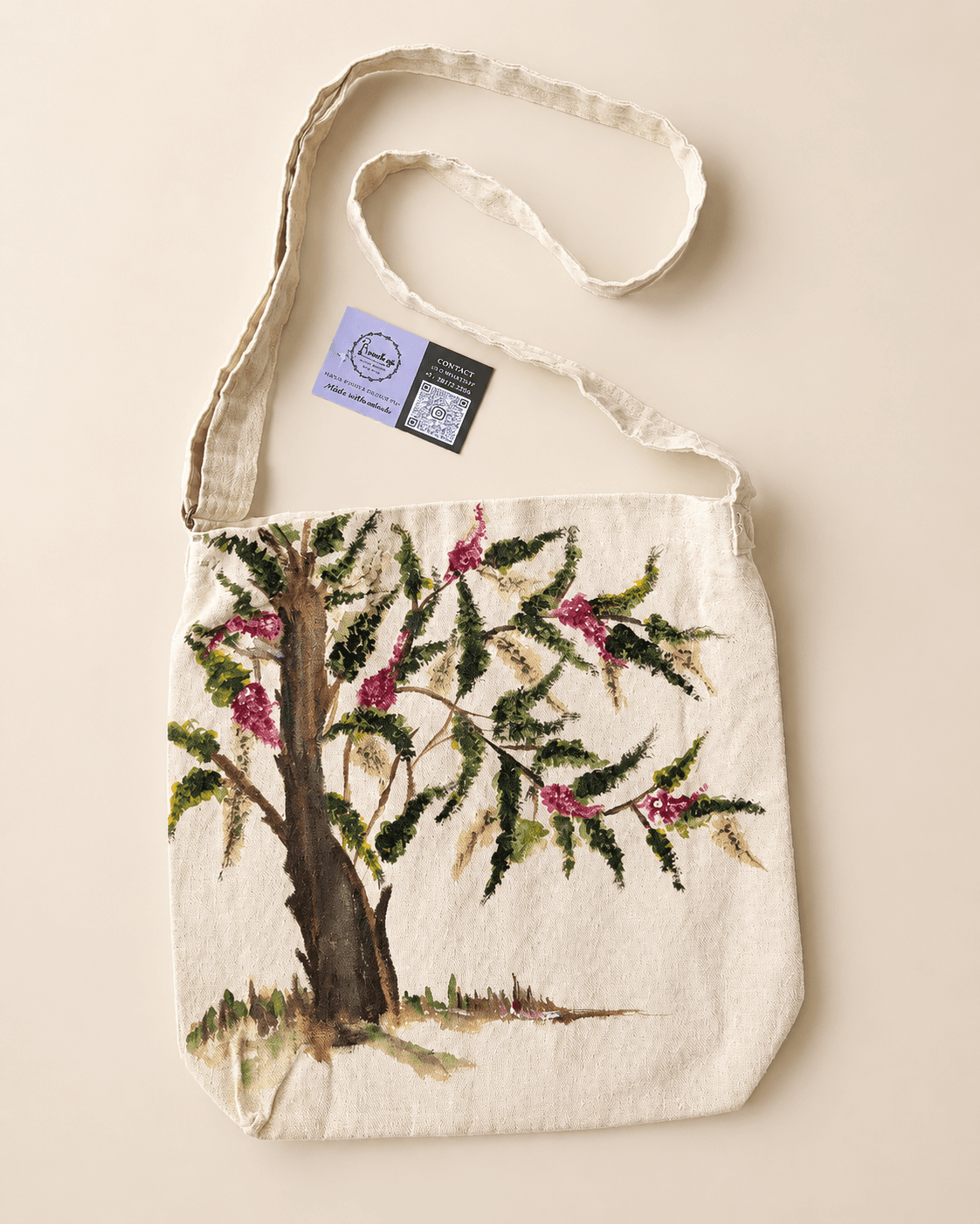 Pink Blossoms Hand-Painted Shoulder Bag — hand-painted by Brushup