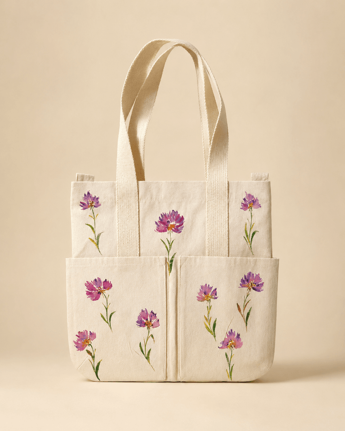 Purple Motif Hand-Painted Canvas Tote Bag — hand-painted by Brushup