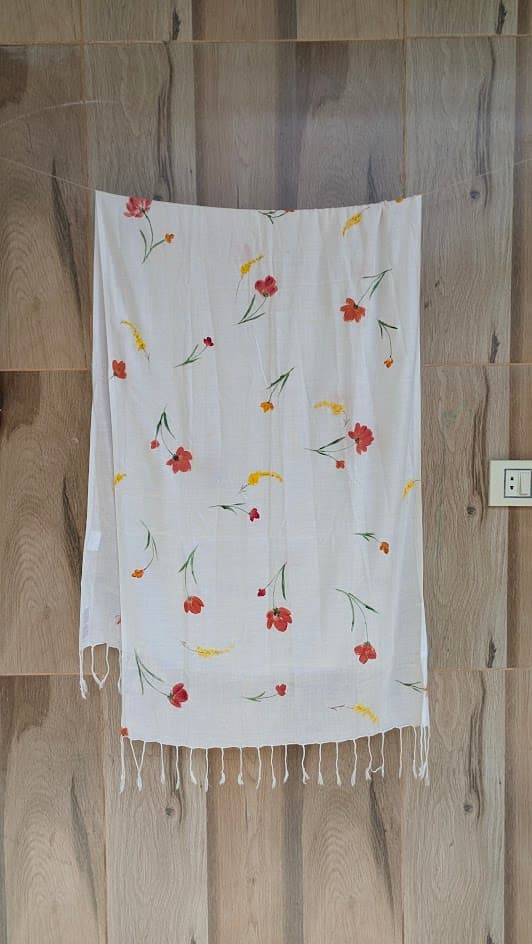Orange & Yellow Hand-Painted Muslin Stole detail 3