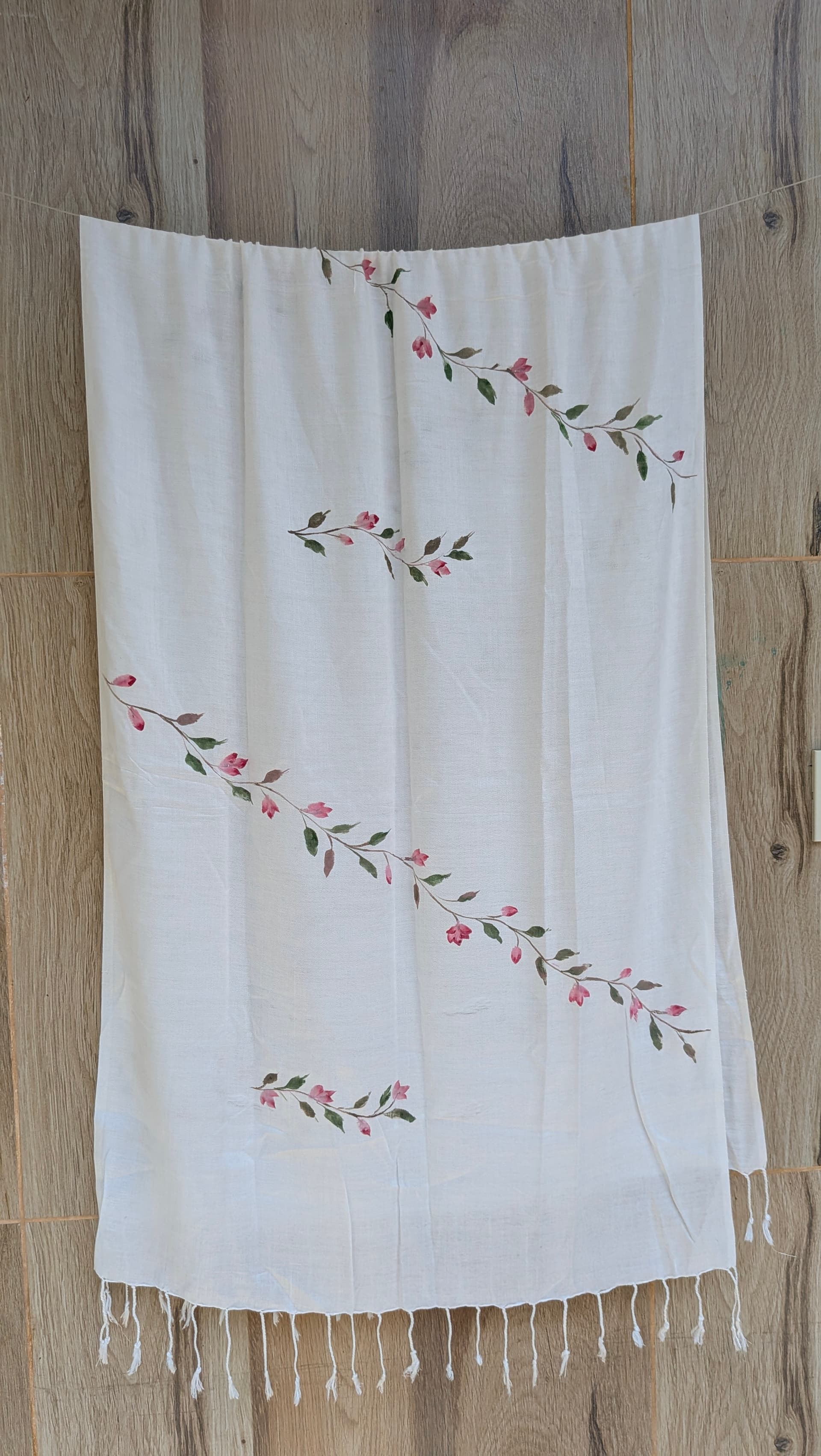 Pink Vine Hand-Painted Muslin Stole detail 3