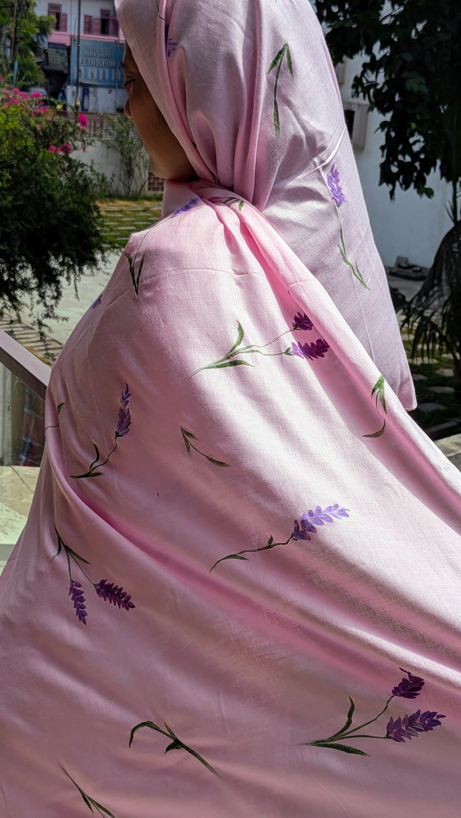 Pink-Lavender Hand-Painted Stole