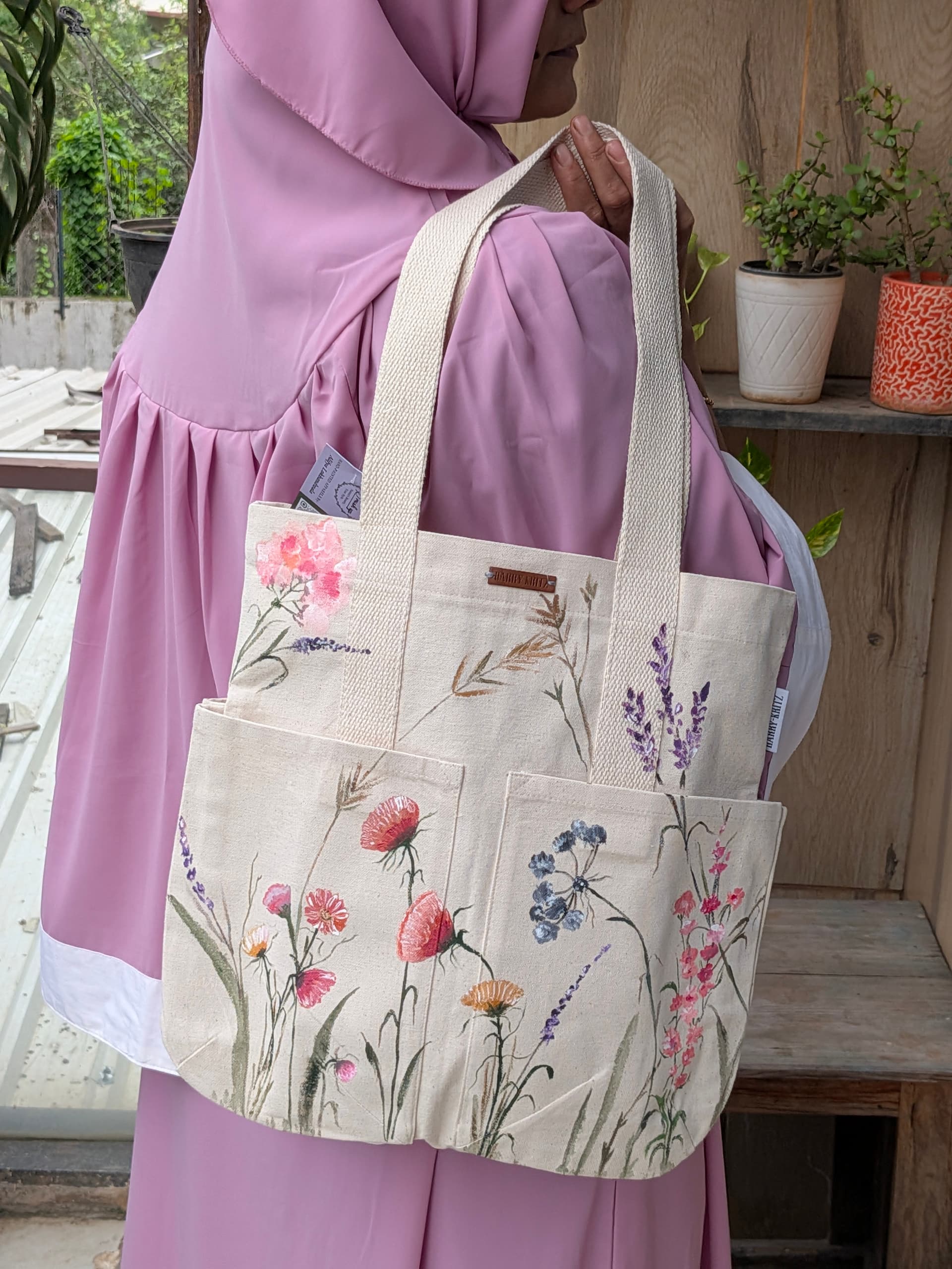 Spring blooms Hand-Painted Canvas Tote Bag