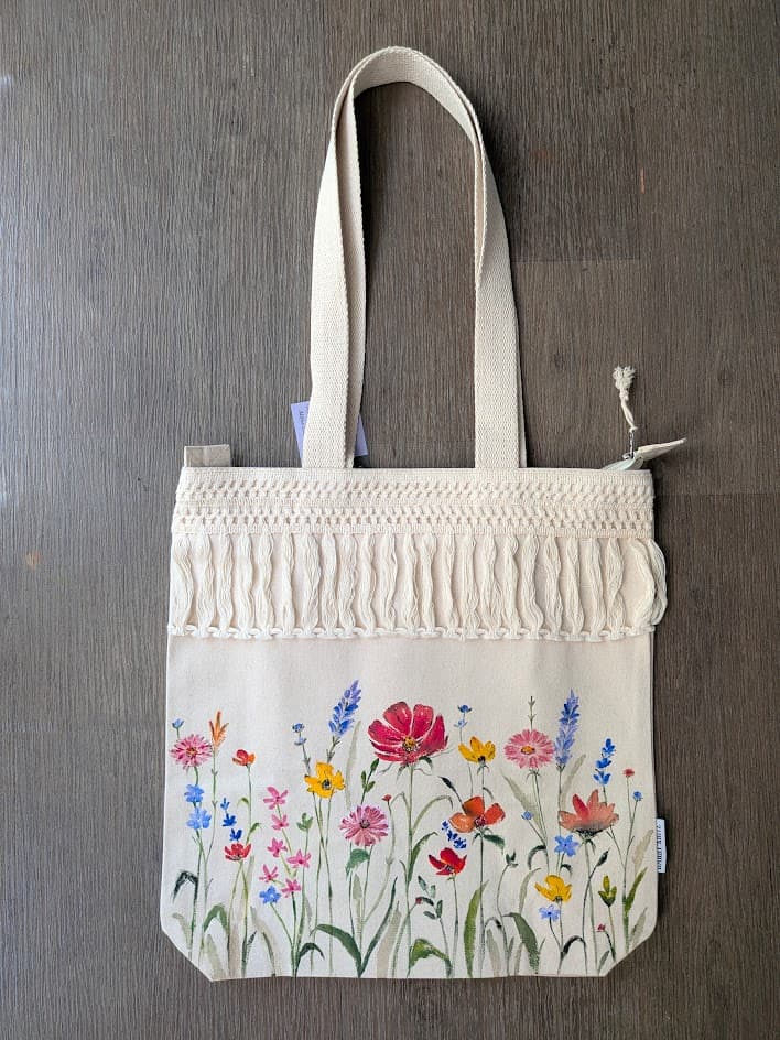 Multifloral bloom Hand-Painted Lace Tote Bag detail 4