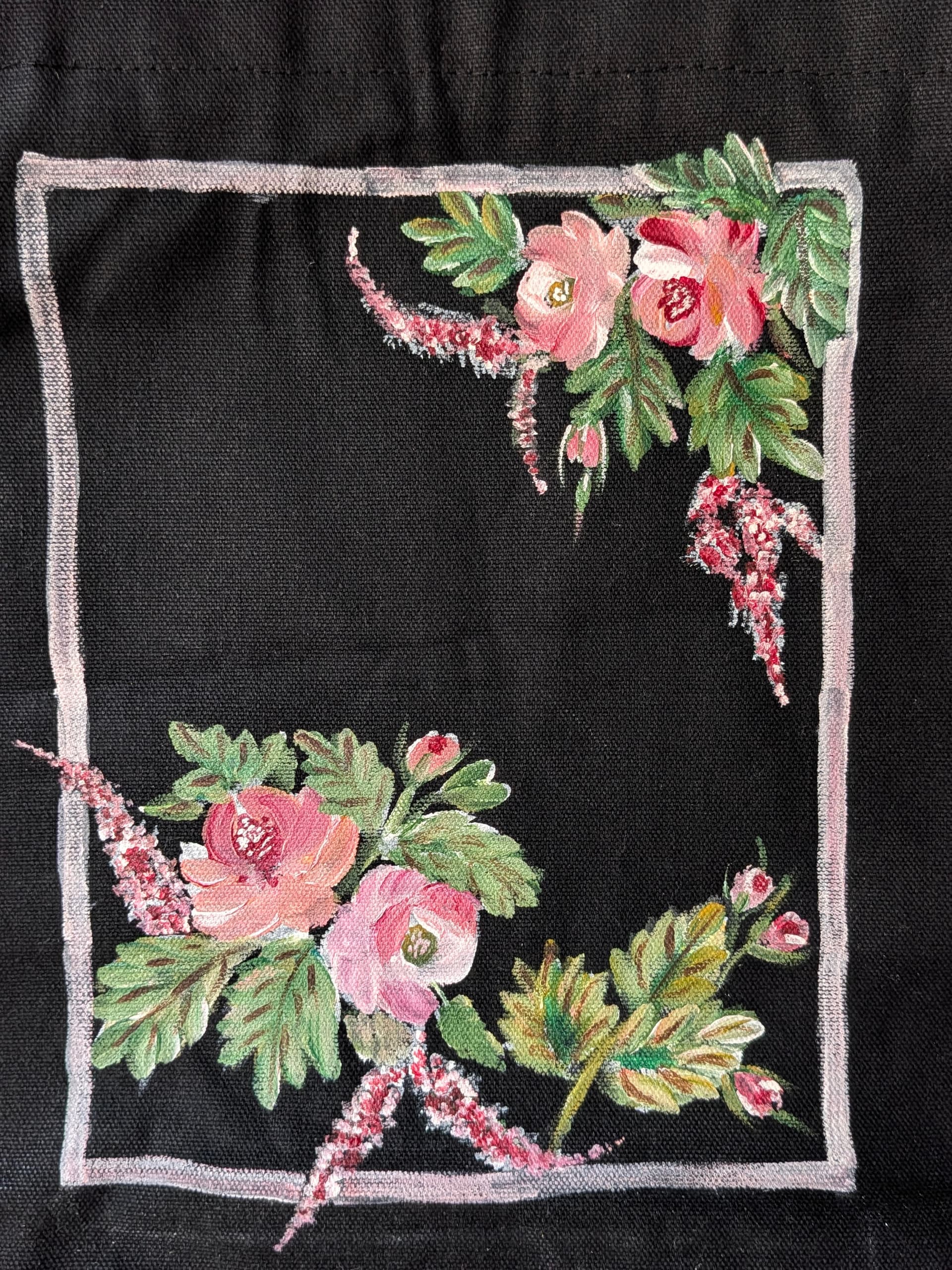 Rose Bunch Hand-Painted Shoulder Bag (Black) detail 2