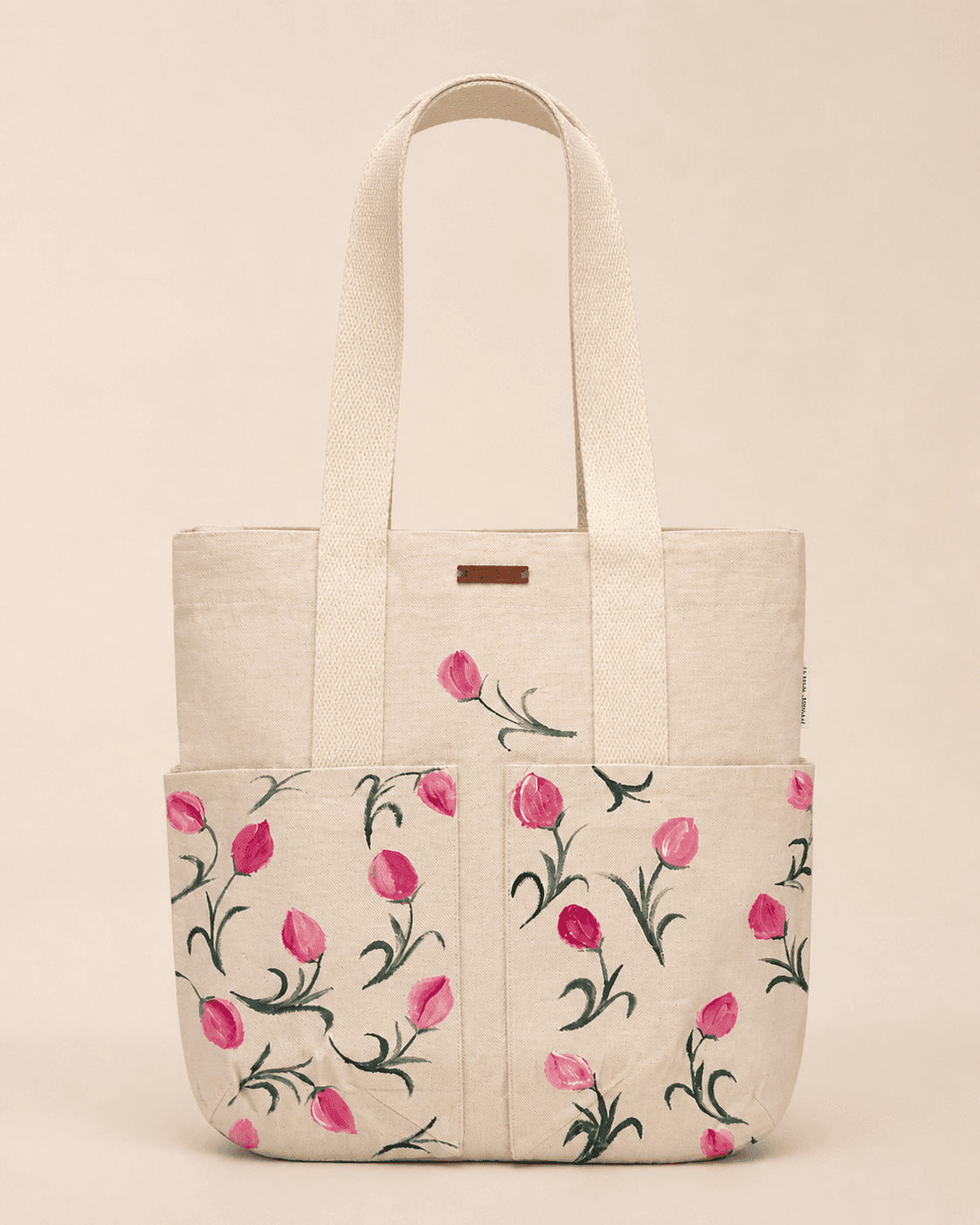 Rosebuds (Beige) Hand-Painted Canvas Tote Bag — hand-painted by Brushup