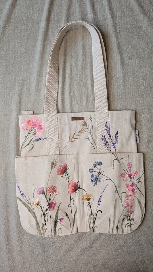 Spring blooms Hand-Painted Canvas Tote Bag detail 4