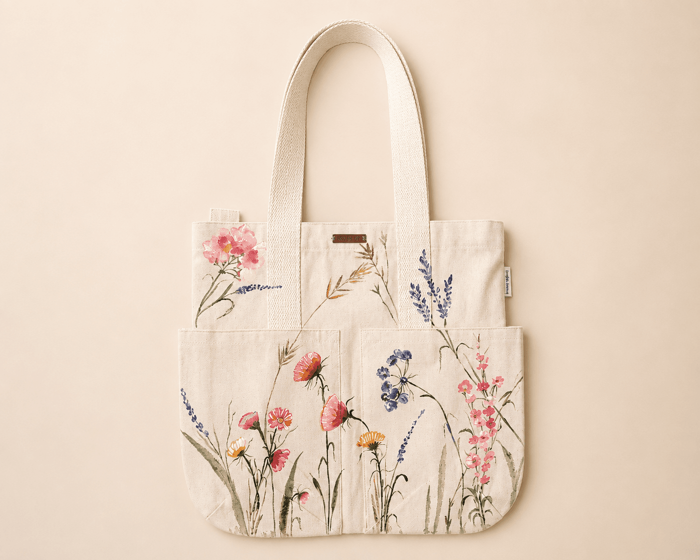 Spring blooms Hand-Painted Canvas Tote Bag detail 2