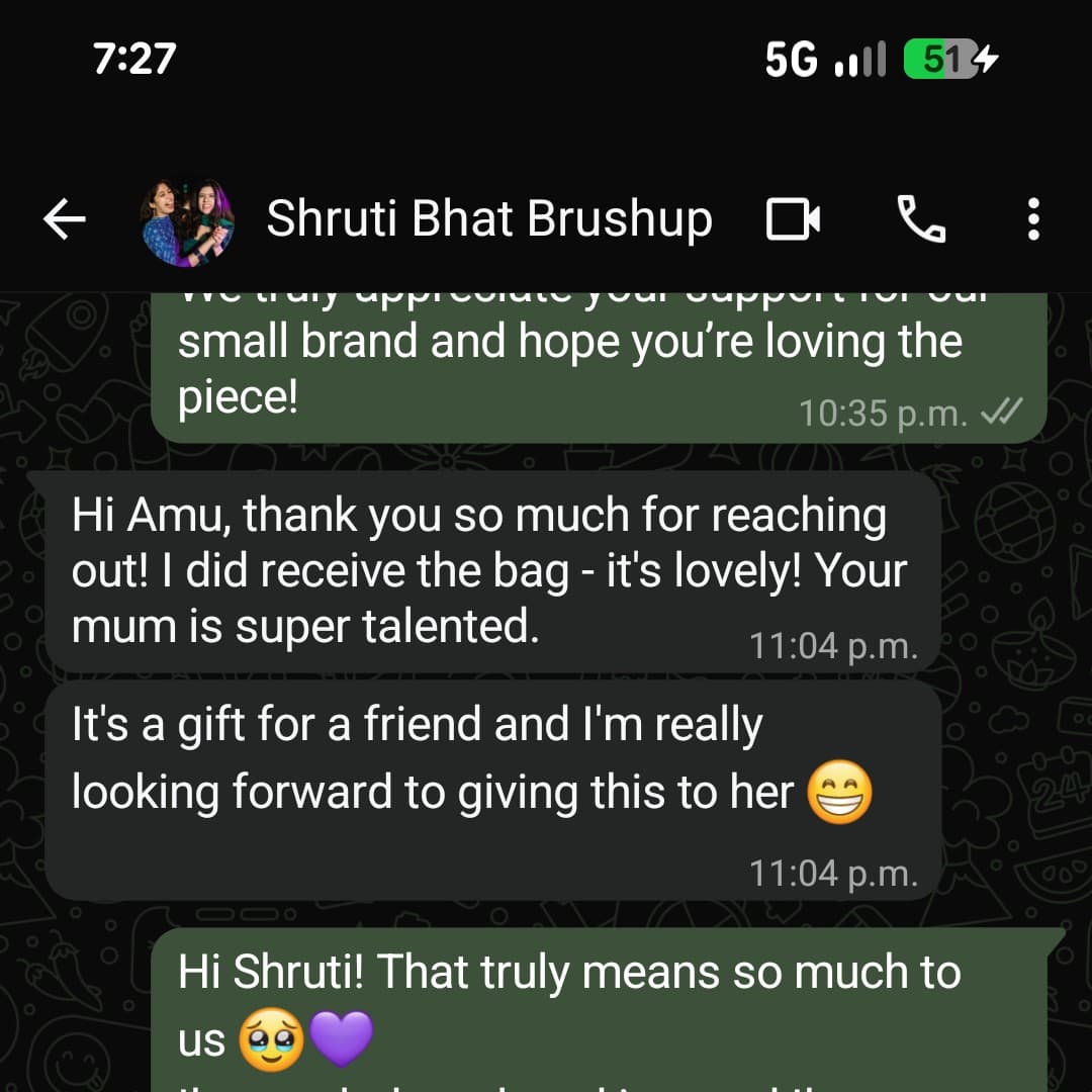 Close-up of original customer feedback for a Brushup gift bag
