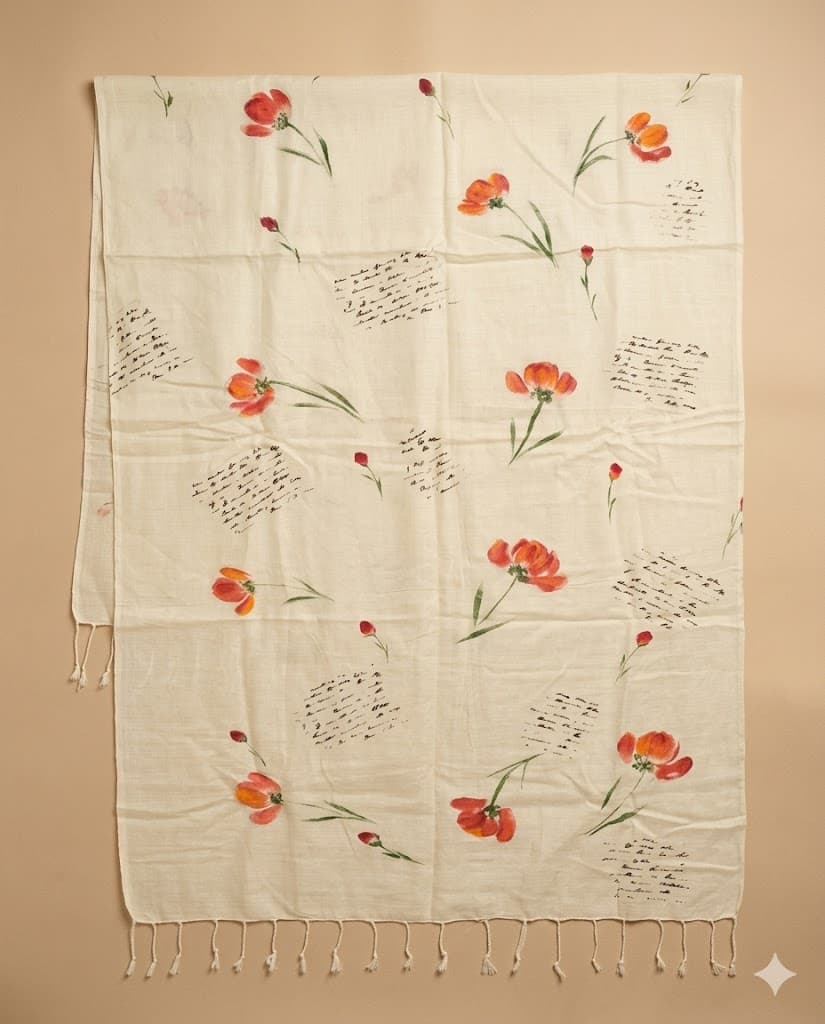 Yellow Poppy Hand-Painted Muslin Stole — hand-painted by Brushup