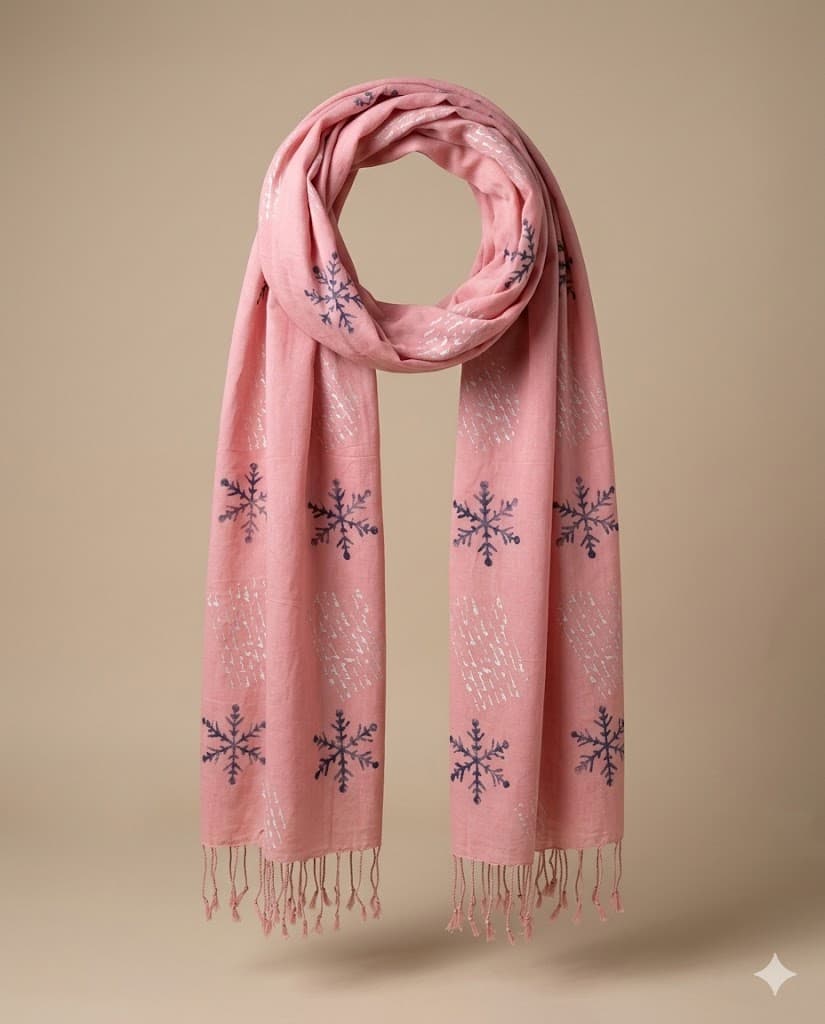 Pink Snowflake Hand-Painted Muslin Stole — hand-painted by Brushup