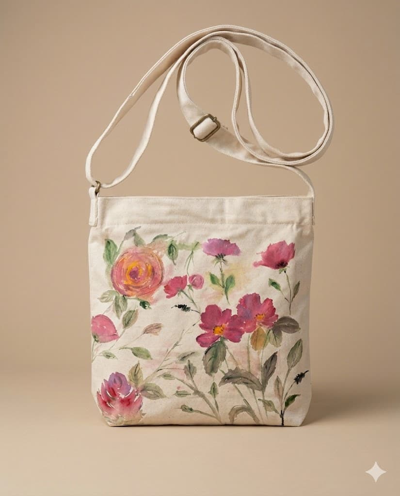 Hot Pink Floral Hand-Painted Shoulder Bag — hand-painted by Brushup