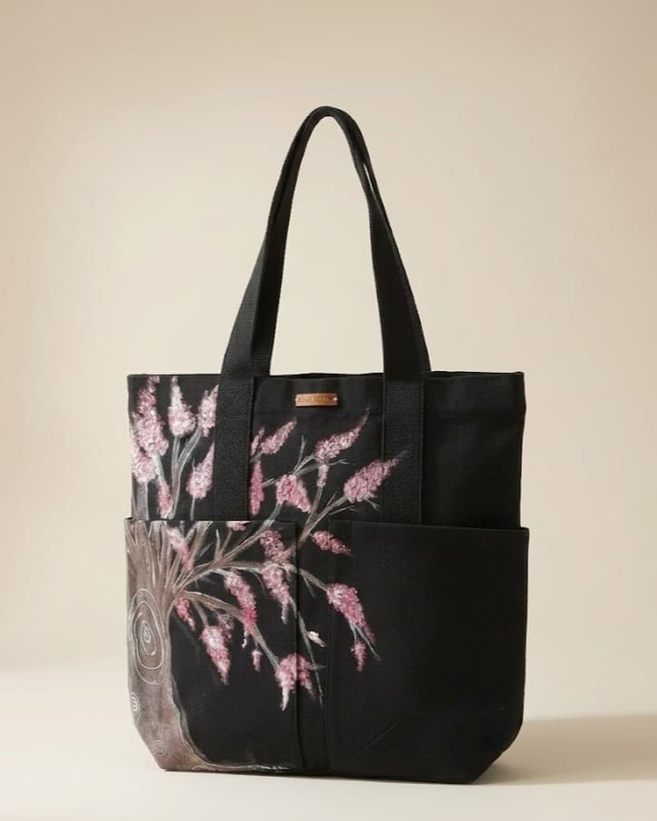 Cherry Blossom Hand-Painted Canvas Tote Bag — hand-painted by Brushup