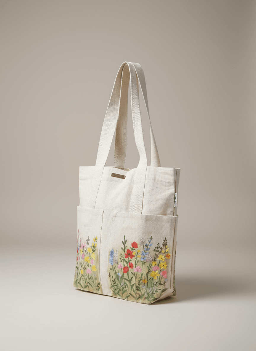 Wildflowers Garden Hand-Painted Canvas Tote Bag — hand-painted by Brushup