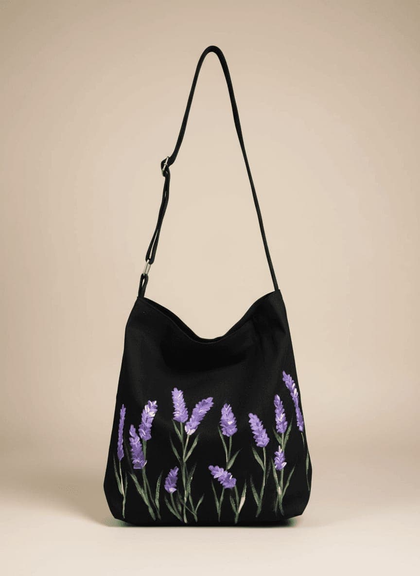 Lavender Hand-Painted Shoulder Bag — hand-painted by Brushup