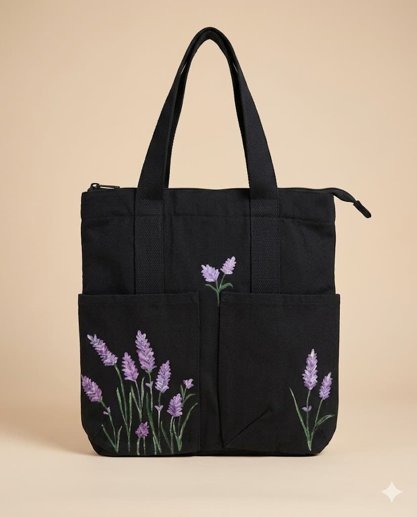 Lavender Hand-Painted Canvas Tote Bag — hand-painted by Brushup