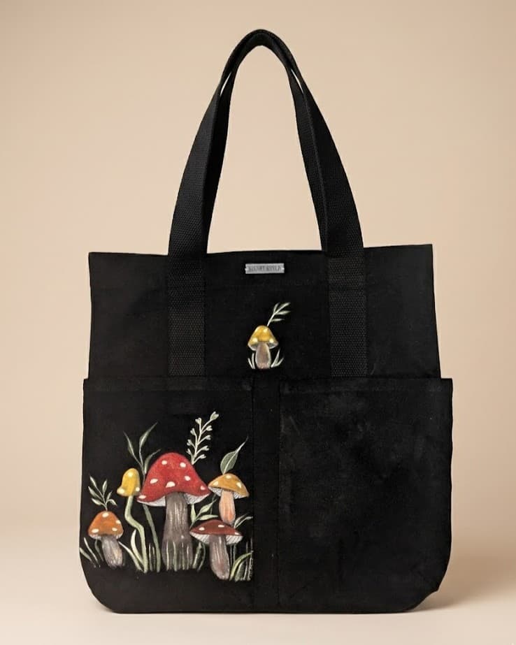 Mushroom Hand-Painted Canvas Tote Bag — hand-painted by Brushup