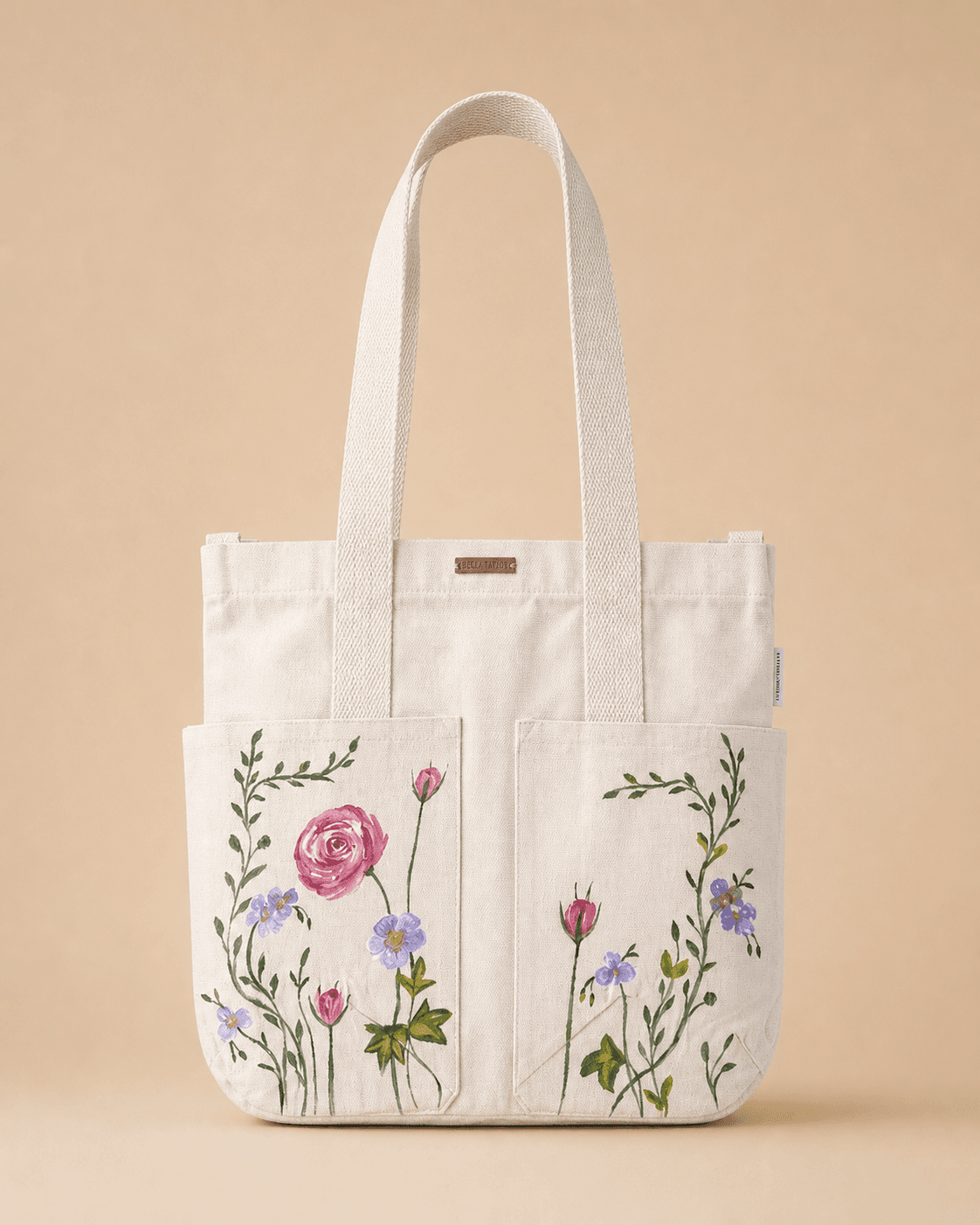 Spring Roses Hand-Painted Canvas Tote Bag — hand-painted by Brushup