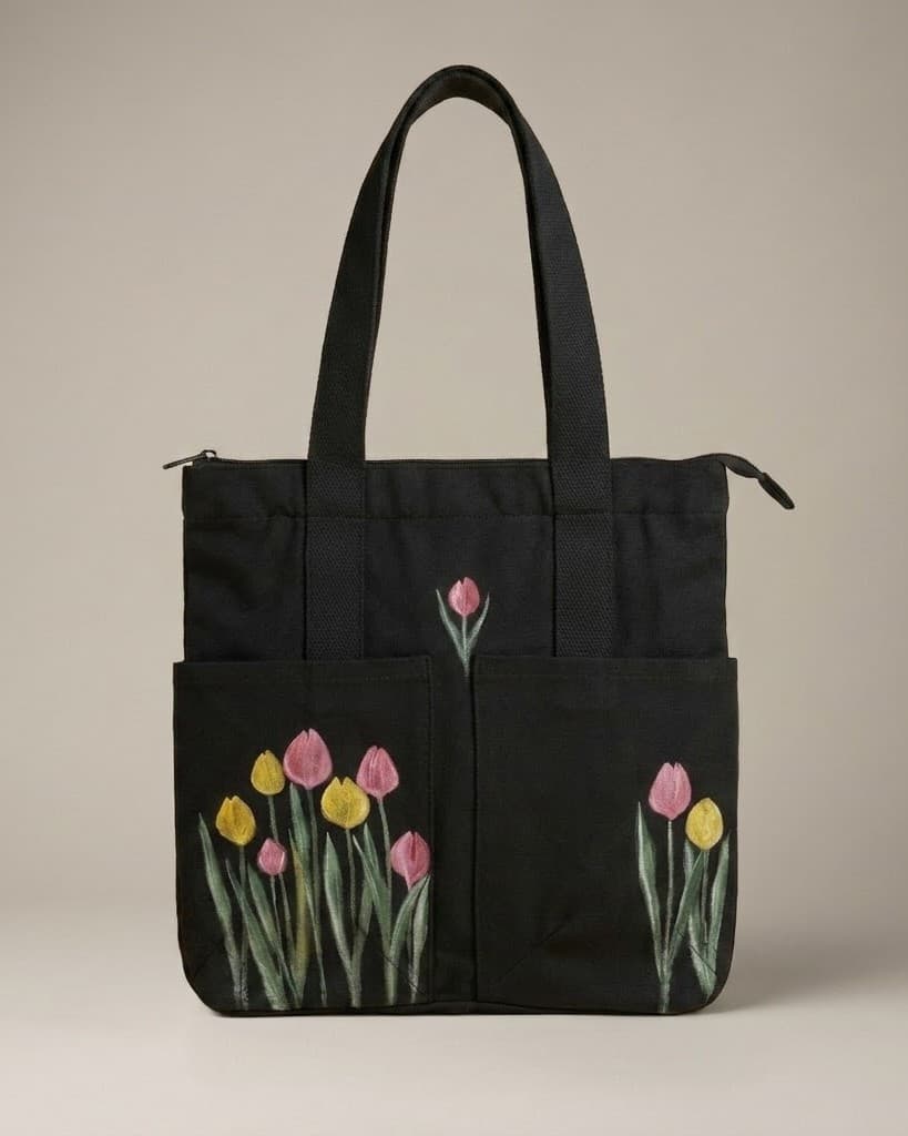 Tulips Hand-Painted Canvas Tote Bag — hand-painted by Brushup