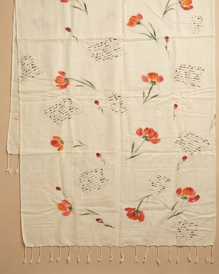 Yellow Poppy Hand-Painted Stole — hand-painted by Brushup