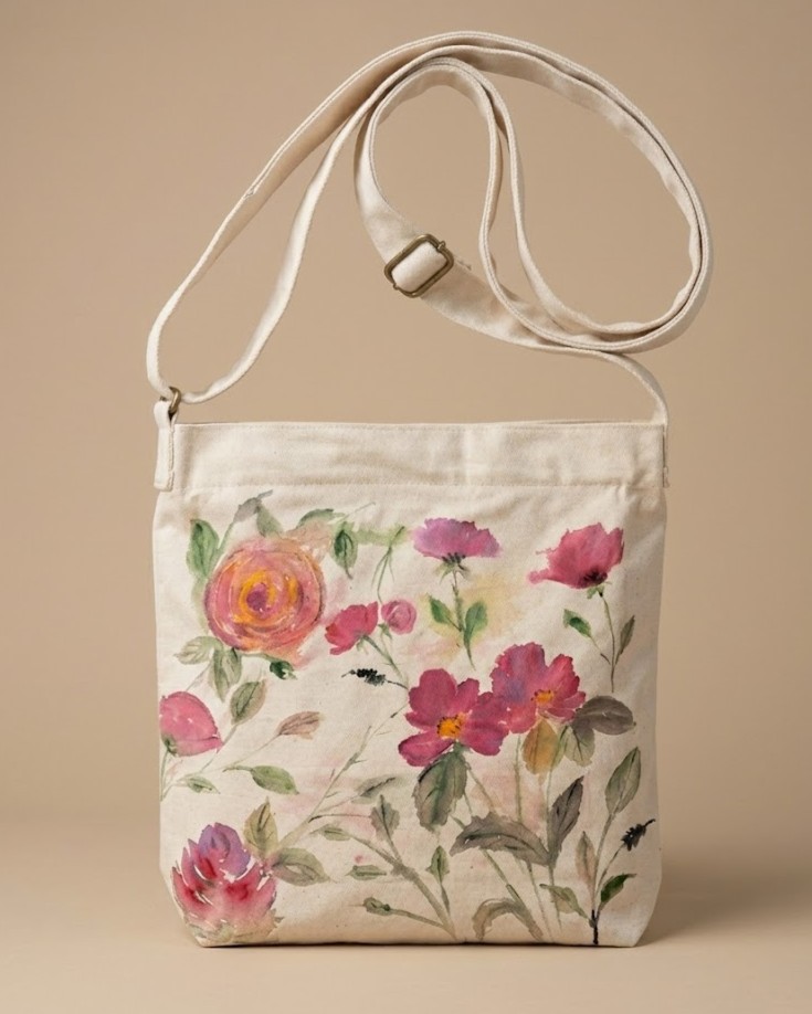 Hot Pink Floral Hand-Painted Shoulder Bag — hand-painted by Brushup